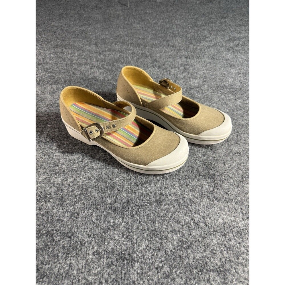 Dansko Vegan Valerie Canvas Mary Jane Clogs – Khaki Beige – Size 37